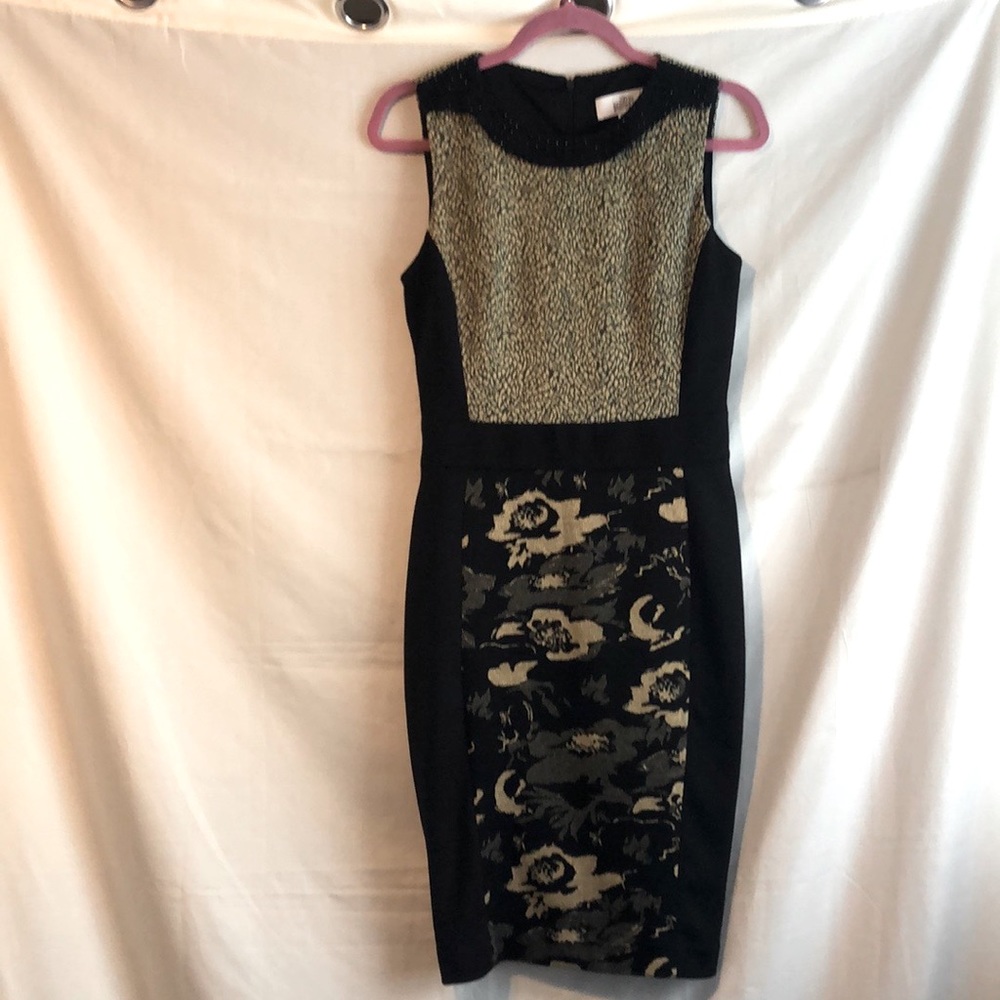 Badgley Mischka Black and Gold Midi Dress